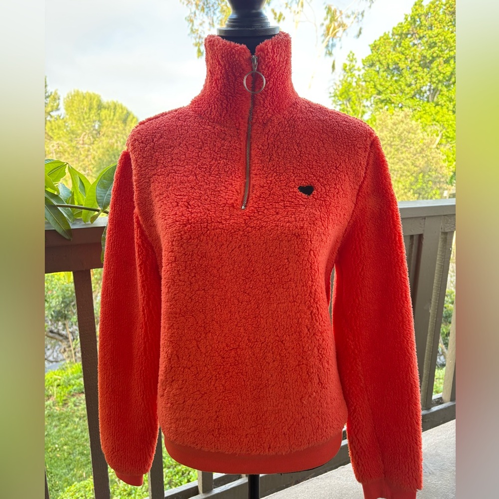 Topshop Women’s Orange Sherpa 1/4 Zip Pullover Size 6